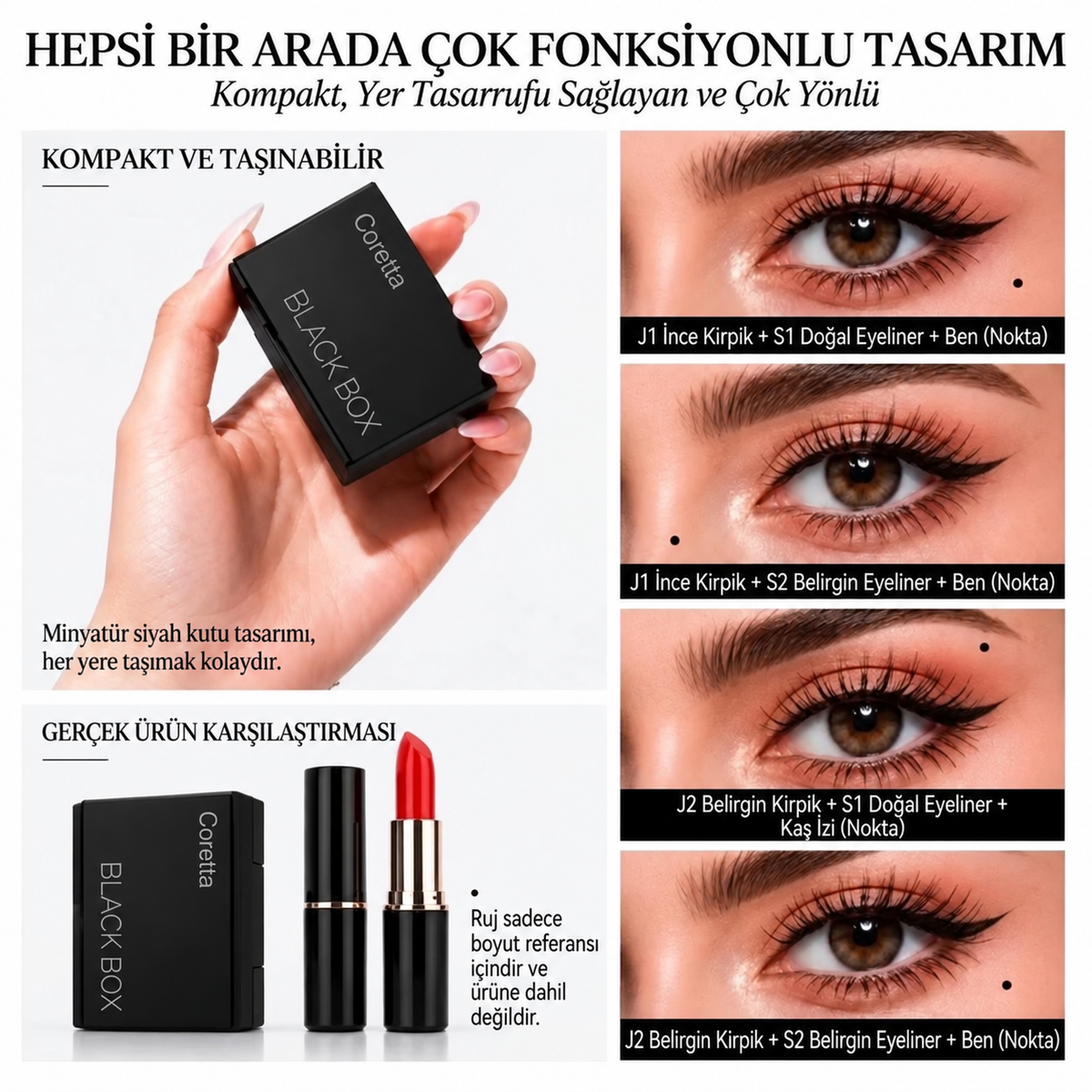 Poddy Black Box 3’ü 1 Arada Aynalı Kirpik & Eyeliner Seti