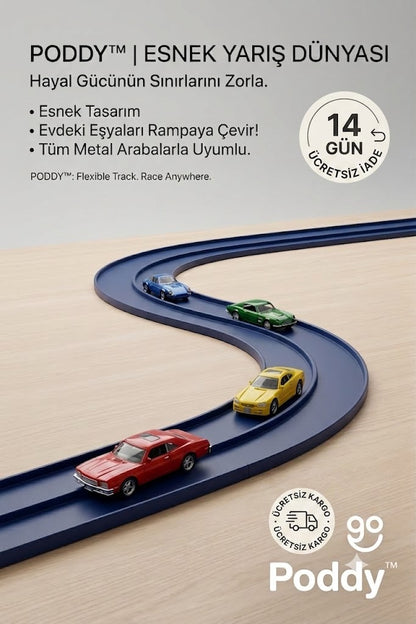 Poddy™ Yaratıcı Esnek Yarış Pisti | Sınırsız Eğlence, Kolay Depolama
