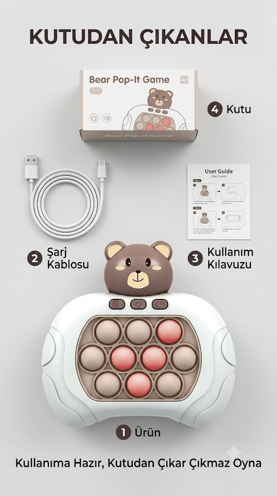 Poddy Ayıcık Işıklı Sesli Popit Eğitici Oyuncak Seti