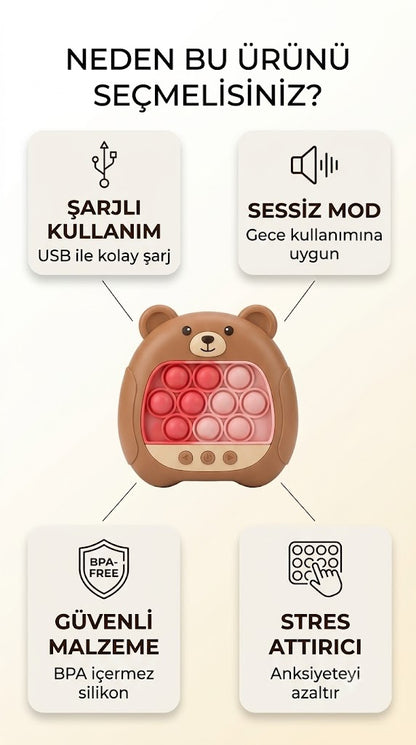 Poddy Ayıcık Işıklı Sesli Popit Eğitici Oyuncak Seti